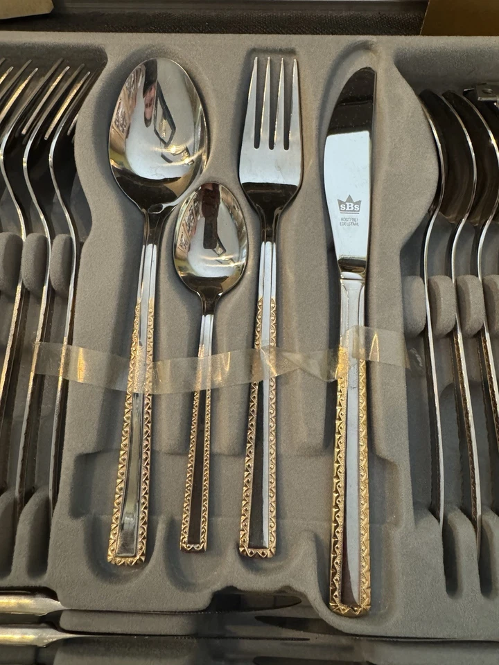 SBS Besteck Solingen 23 /24 Karat hartvergoldet 70-teilig NEU - Bild 3 von 4