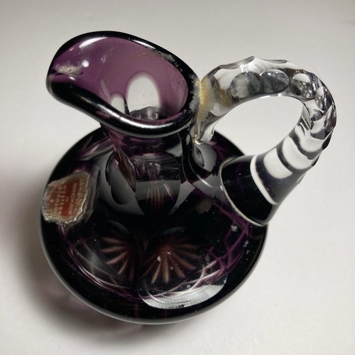 Rare Crystal Cruet Amethyst Cut-to-clear 4” Hand Blown Applied Handle German Vtg - Picture 13 of 23