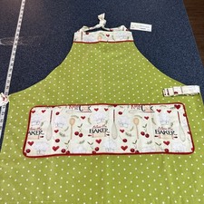 Handmade Kids Apron Green Polka Dot Chef Baker Heart Cherry Print Pocket NWT