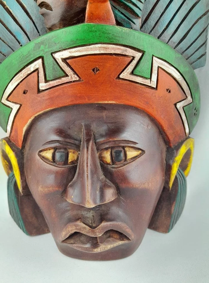 Handmade Inca Azteken Ritual Maske bunt Volkskunst Deko Holz Gott Handarbeit - Bild 3 von 4