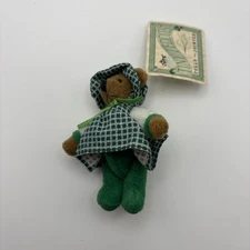 Russ Tiny Teddies Teddy Bear Miniature Green Dress Bonnet Fully Jointed 3”