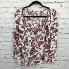 Lucky Brand Top Womens 1X Ivory Floral Pullover V-Neck Long Sleeve Casual