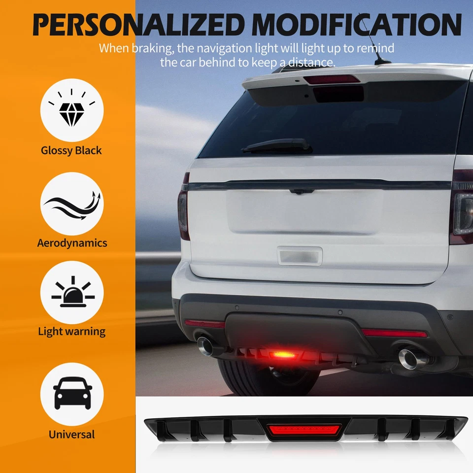 For Mercedes Benz SL550 SL600 SL63 AMG Glossy Rear Bumper Diffuser w/ LED Light - Image 4 of 4