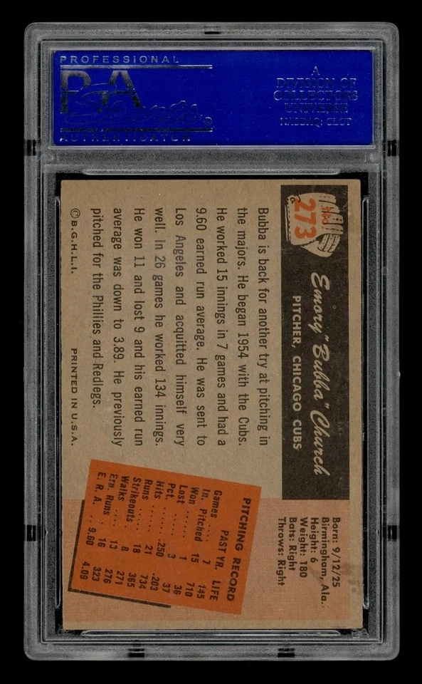 1955 Bowman Set-Break #273 Bubba Church PSA 6 EX-MT - Image 2 of 3