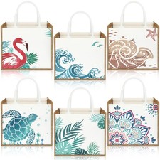 6 PCS 14.2x12.6x7.5 Inch Large Beach Burlap Jute Tote Bags Handles Colorful
