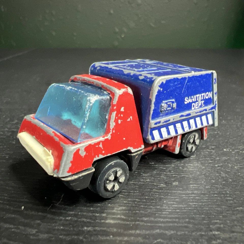 Vintage Playart Garbage Truck Die Cast Sanitation Dept. Blue Hong Kong 2.5” - Image 3 of 4