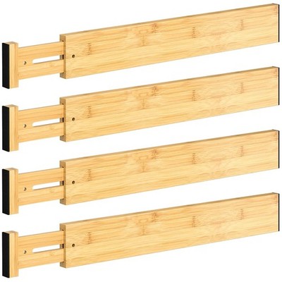 4 PCS Drawer Divider, 17''-22'' Adjustable Bamboo Drawer Dividers Organizers, E...