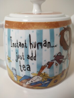 Johnson Brothers Born to Shop Porcelain Teapot & Lid ''Instant Human Just Add Tea