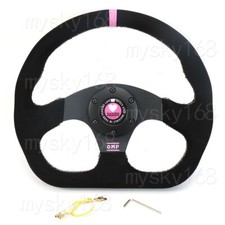 Suede Leather D-shape Sport Steering Wheel 320mm 12.5in Pink Line Pink Ring