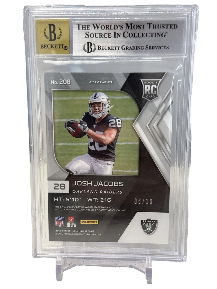 2019 Spectra Rookie Patch Autograph Neon Black Light Josh Jacobs /10 #208 BGS 9 - Image 2 of 2