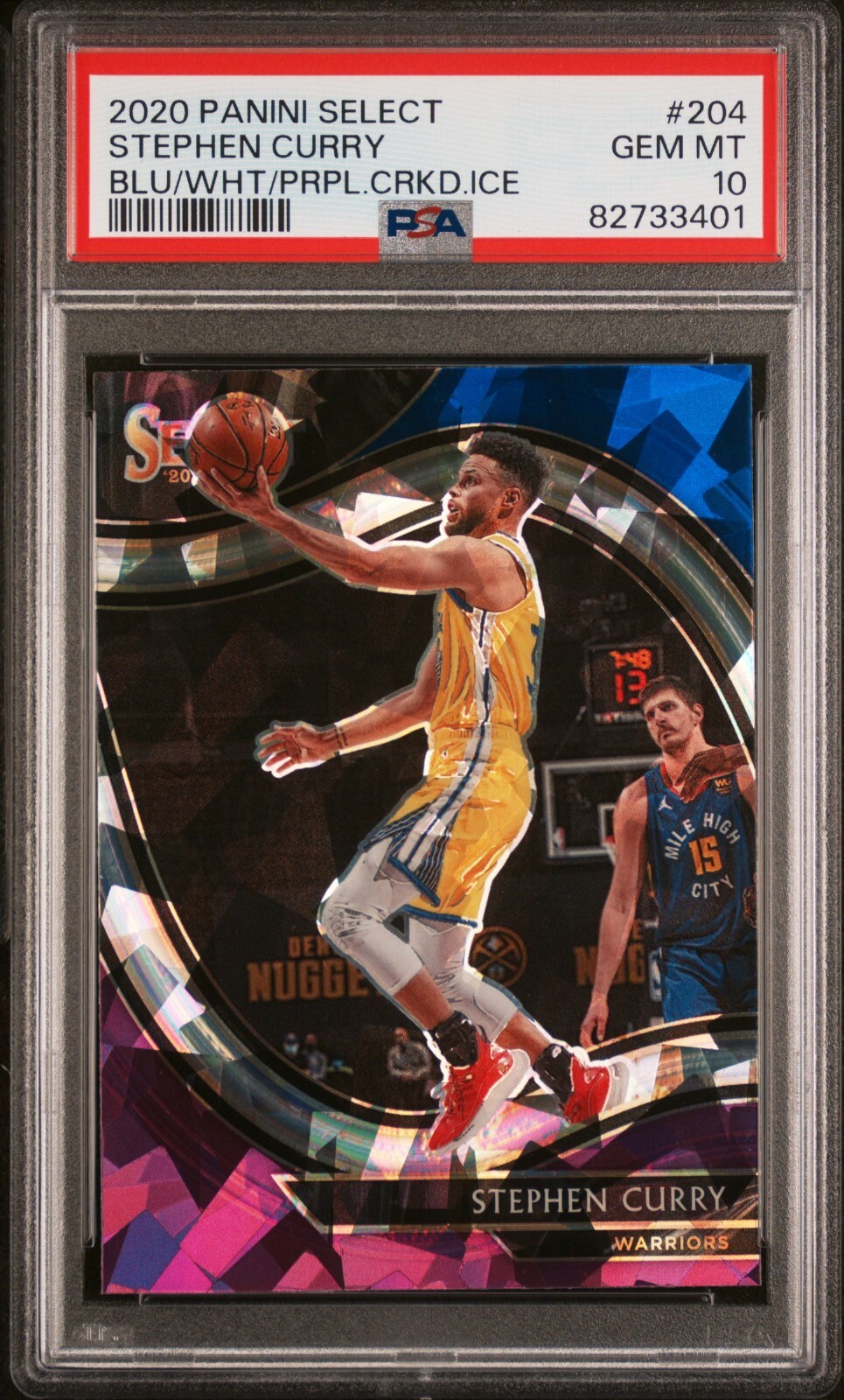 2020 PANINI SELECT STEPHEN CURRY #204 | BLUE/WHITE/PURPLE CRACKED ICE | PSA 10