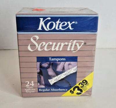 Vintage 1989 Kotex Security Regular Tampons 24 pack Plastic Applicator NOS