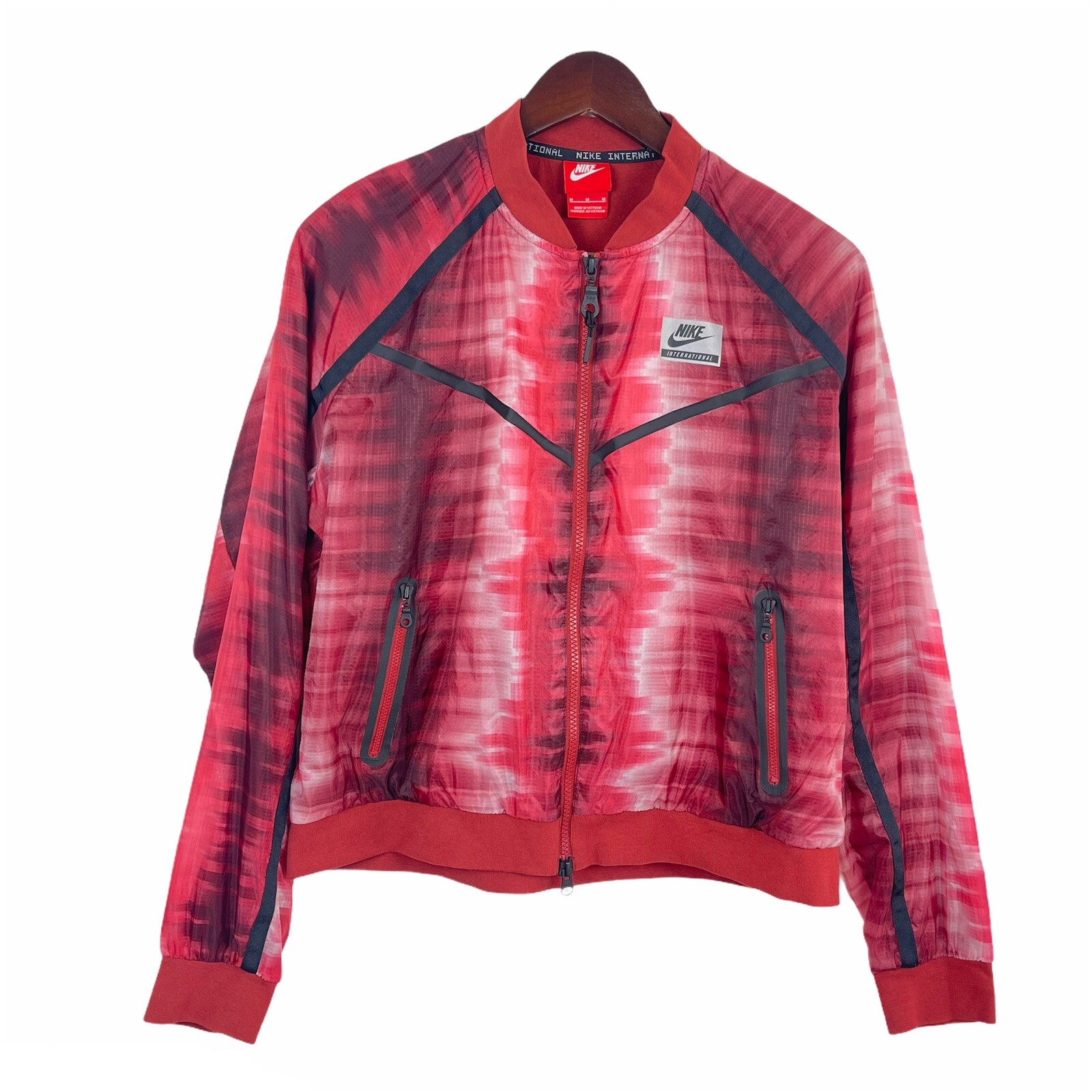 SACAI X NIKE Nike International Giacca Bomber Donna Leggera Rosso Pista Giacca a Vento Tg M
