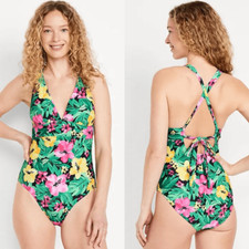 Old Navy Tie-Back One-Piece Swimsuit Tropical Floral Size XL