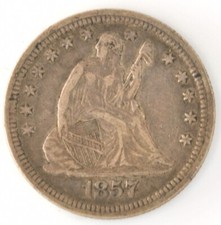 1857 Seated Liberty Quarter Dollar Us 90% Silver Coin Philadelphia Mint