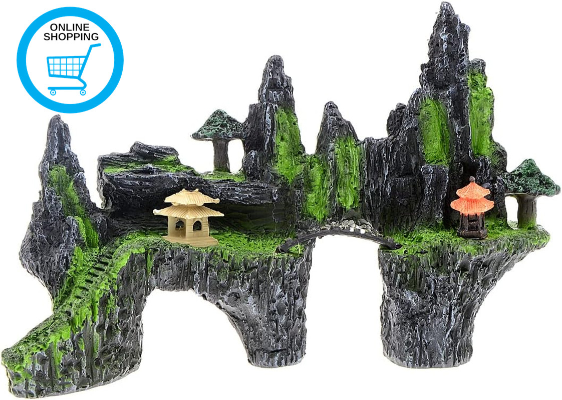 Mountain View Aquarium Ornament Tree House Bridge Fish Tank Decoration