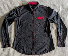 CRUEL Western Snap Shirt Womens Large Black Red Rockabilly Gothic Goth