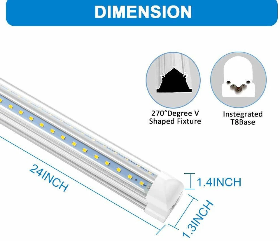 T8 2FT LED Tube Lights 14W 28W 24 Inch Home Cabinet LED Shop Light Fixtures 2PCS - Image 4 of 4