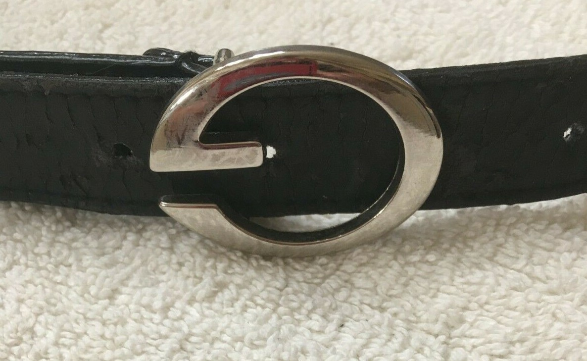 THE LIMITED Black Leather Toggle Belt Silver Tone Hardware L Large $75 EUC KL Black Genuine Leather Belt Silver color Hardware Women main image 3