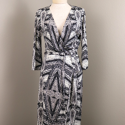 diane von furstenberg new julian two silk wrap dress Diane Von Furstenberg 10 New Julian Two Diamond Black White 100% Silk Wrap  Dress