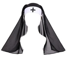 Black Nun Veil Nun Hat Headband for Demonic Nun Costume Nun Headpiece Cap Cos...