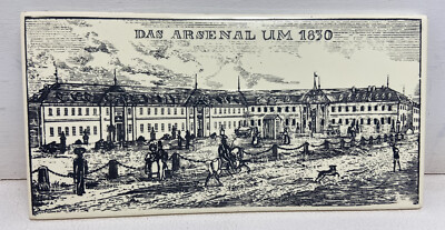 vtg Decorative Art Accent ceramic tile History Das Arsenal Um 1830 scene