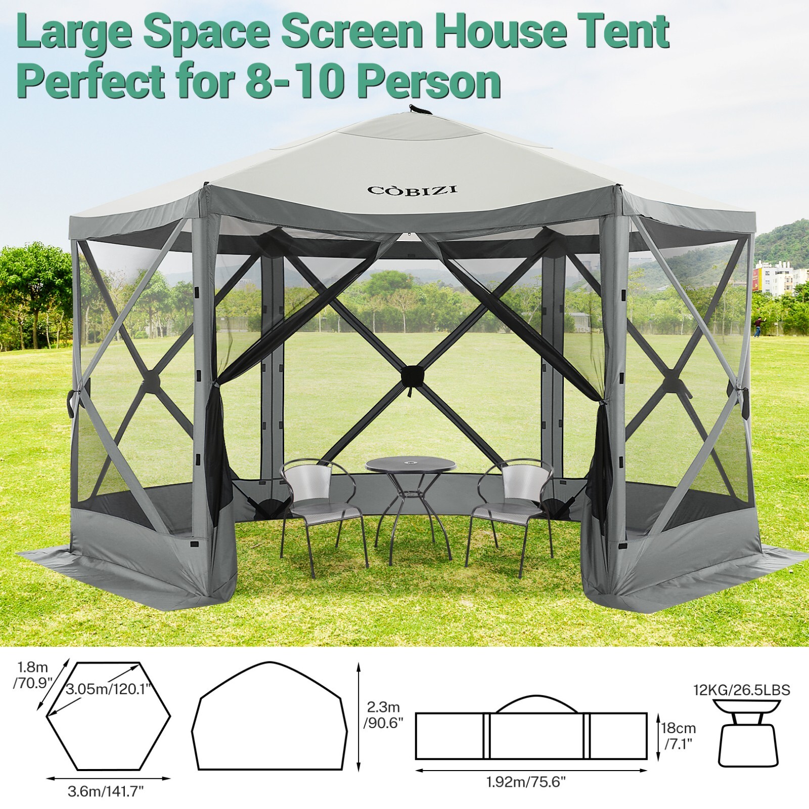 COBIZI 12x12 Pop Up Gazebo Hub Tent Instant Screen House with Mosquito Netting