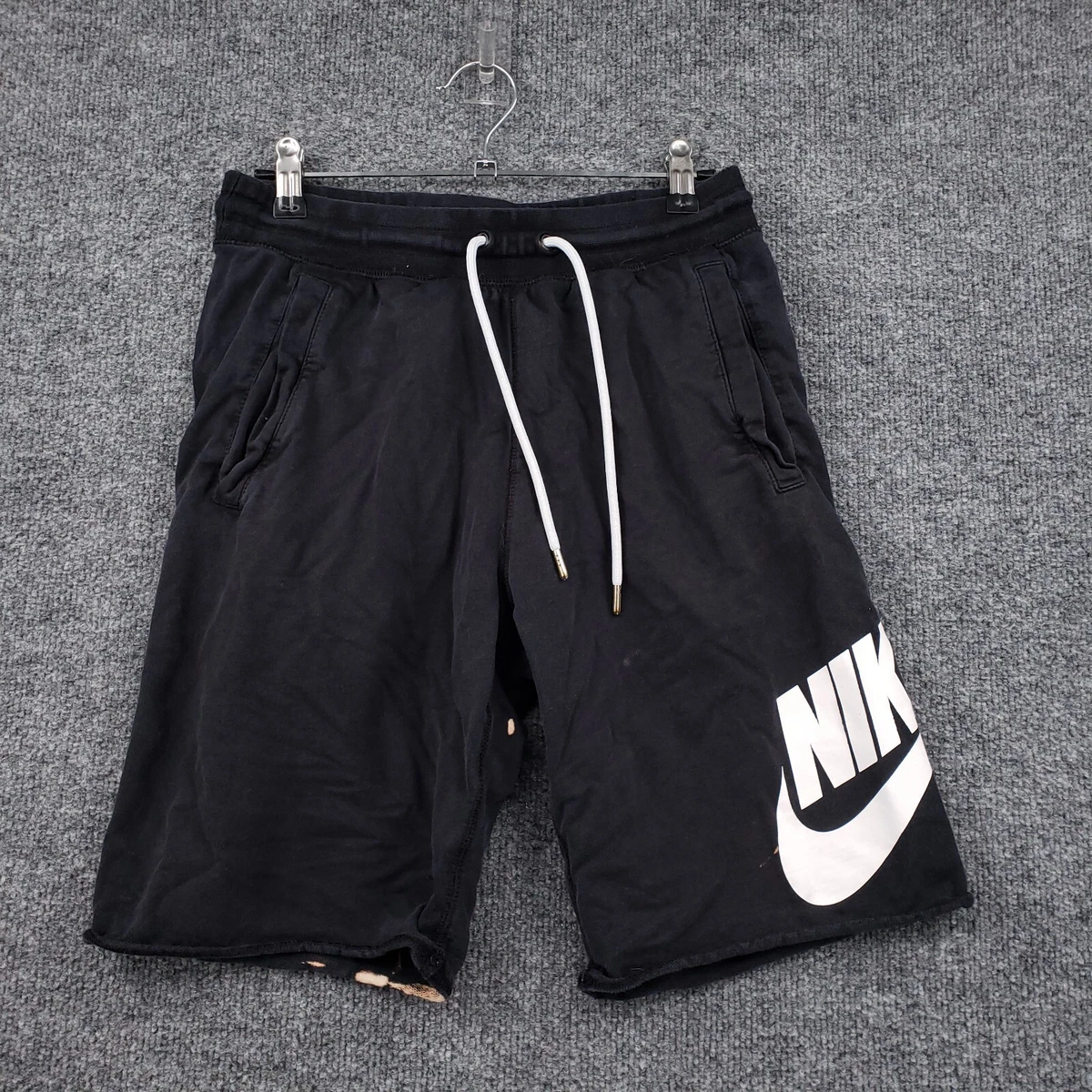 Nike Sweat Shorts Mens S Small Black White Swoosh Spellout Pull On  Drawstring