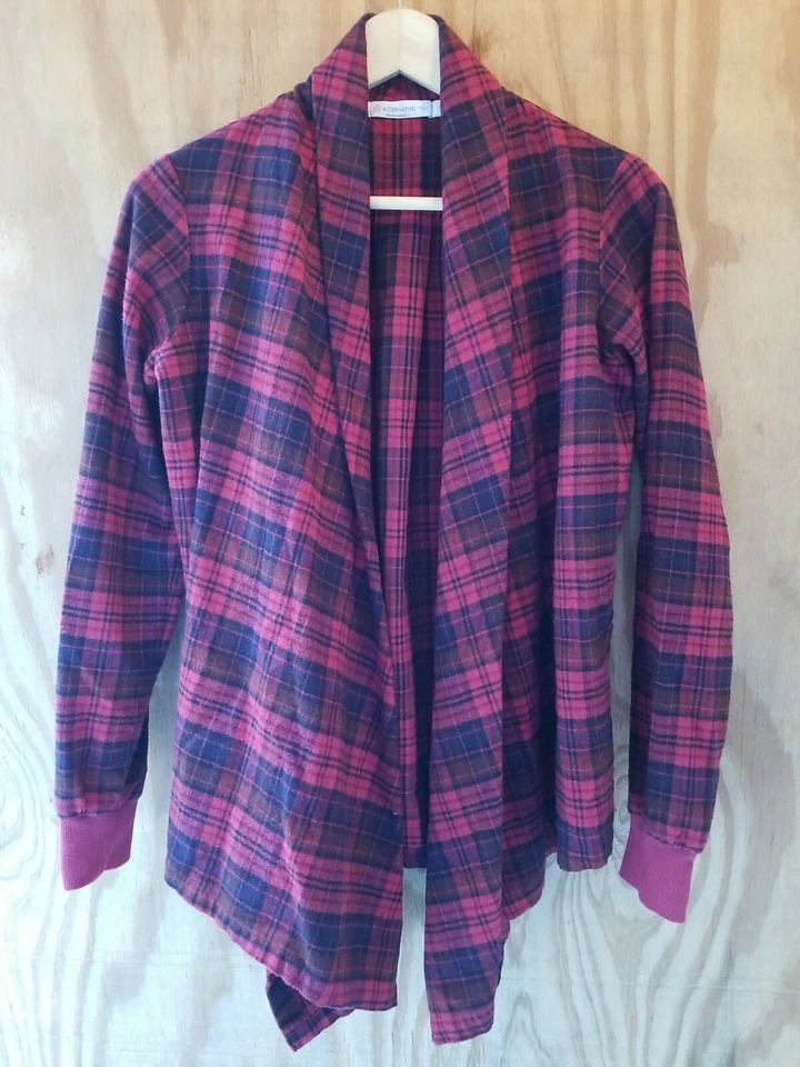 ALTERNATIVE Cárdigan Mujer Manga Larga Frente Abierto Franela Cuadros Algodón.Talla S Foto 2 de 4