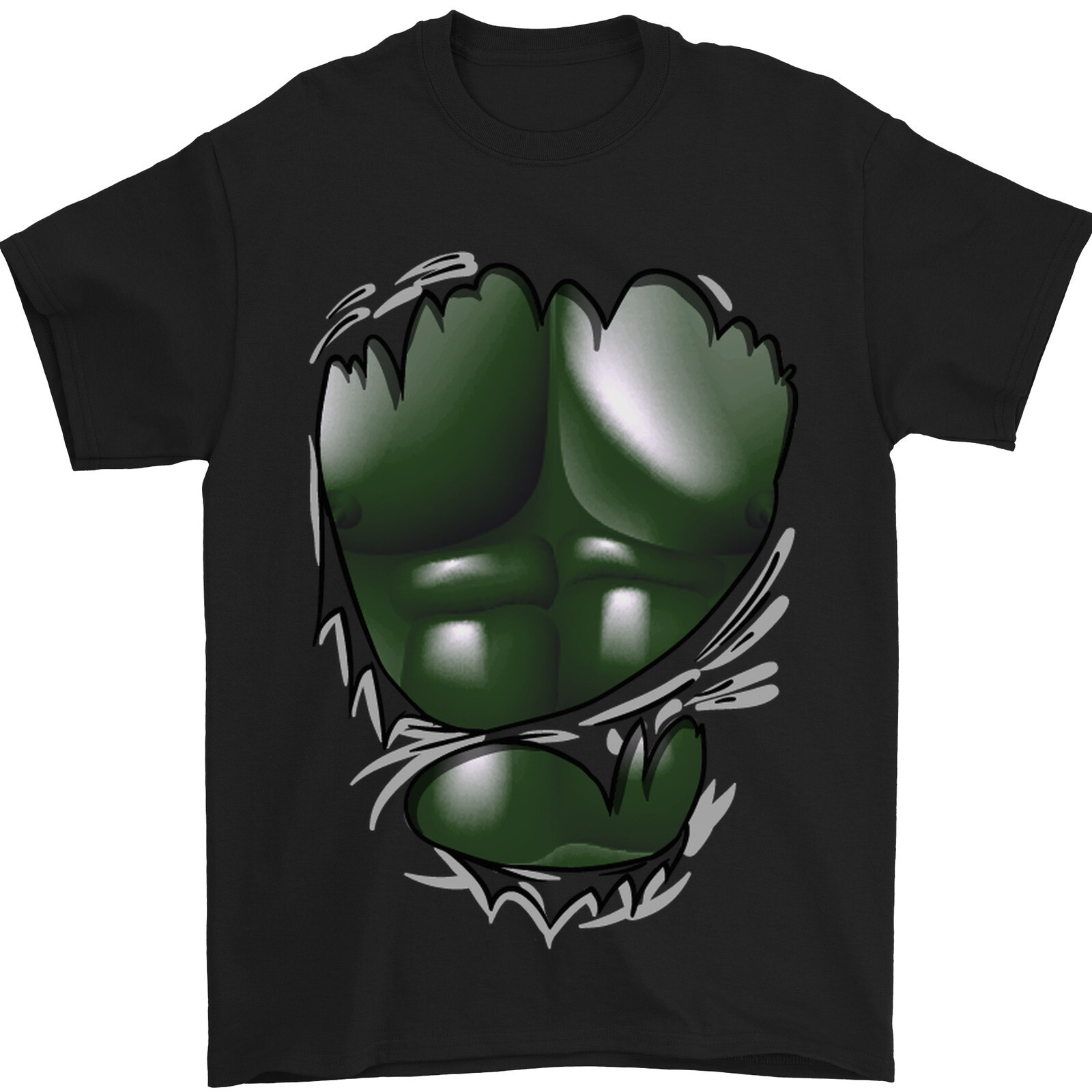 Gym Green Torso Ripped Muscles Effect Mens T-Shirt 100% Cotton