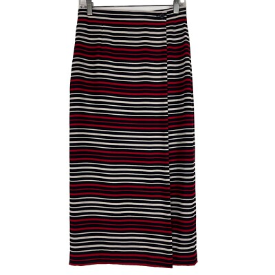 Chaus Wrap Skirt Women's Size 10 Mid Calf Midi Striped Lined Chiffon High Rise