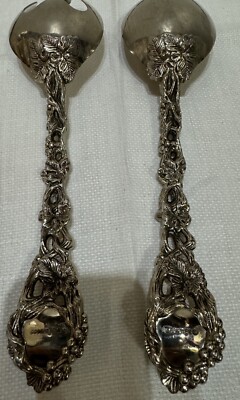 Godinger Vintage Silver Plated Floral Serving Spoon Fork Utensils