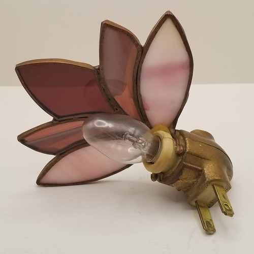 Lotus Flower 5 Petal Stained Glass Art Plug-in Night Light By Eagle Pink Colors - Picture 18 of 19