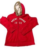 Abercrombie Fitch Hoodie L Faux Fur Hood Sherpa Lined Red Zip Large Vintage Y2K