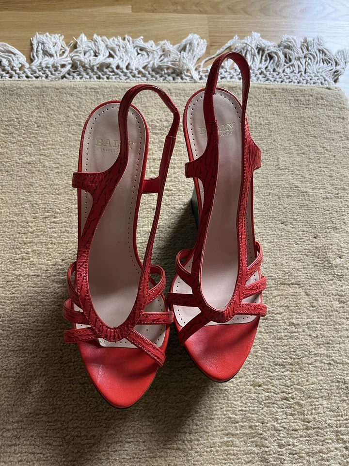 Zapatos - Tacones - Bally - Sandalia Cuña Cuero 2 Tonos Talla 6.5 Hecho en Italia Foto 2 de 4