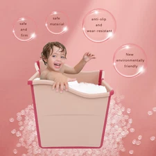 Foldable Bathtub for Toddler Collapsible Baby Bathtub,Children's Pink Bathtub