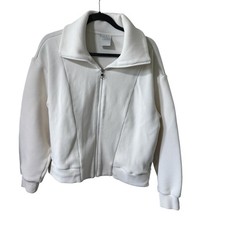 Varley Modello Ottoman Ribbed Full Zip Jacket White Large Athleisure Chic