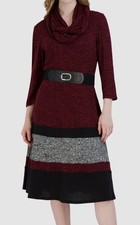 Robbie Bee Women's Red Rib-Knit Belted Sweater Dress Size S