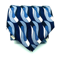 Henry Grethel Silk Blue Tie Abstract Blue Print Short Wide 4" Vtg