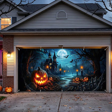 16 X 7 FT Halloween Garage Door Cover Haunted House Pumpkin Garage Door Banner