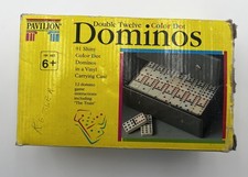Vintage Pavilion Double Twelve Dominoes 91 Piece Jumbo Color Dot Set w Case