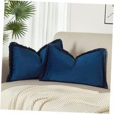 Lumbar Velvet Throw Pillow Covers 12x20 Inch 20" x 12" Pack of 2 Navy Blue