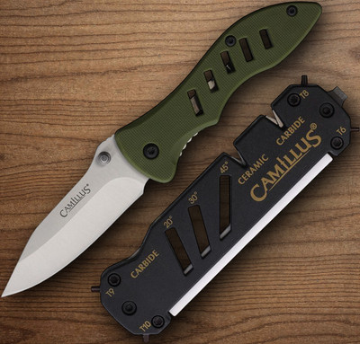 Camillus Field Folding Knife WITH Sharpener 2.25'' Stainless Blade GFN Handle
