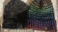 Lot 2 Winter Knit Cott Beanie Stretch Hats, BASH, Sz 12 Cotton Faux-Lined Hats