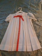 Vintage Little Girls Dress with Red Bow. Eyelet Sleeves See Pictures for Size