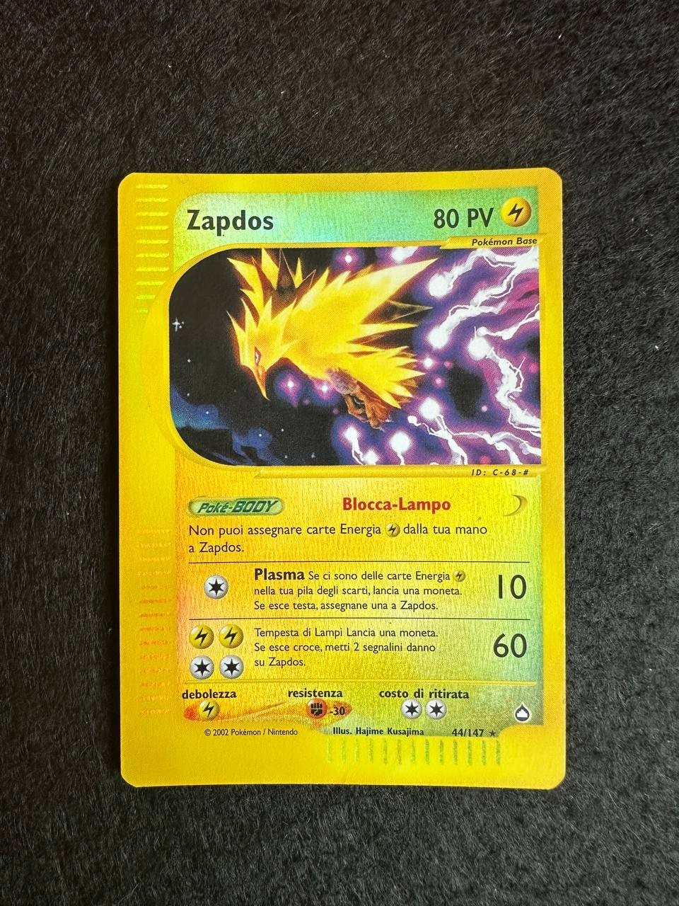 ZAPDOS 44/147 AQUAPOLIS REVERSE HOLO POKEON CARD ITA OLD RARE NM-