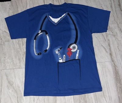 Leslie Arwin Doctor Costume T-Shirt Hanes Beefy-T Vintage Blue Size xl