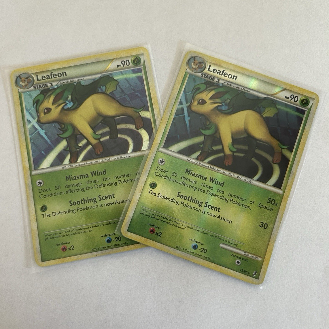 Pokemon TCG Leafeon 13/95 Call of Legends Holo Stage 1 Card Lot x2 2011
