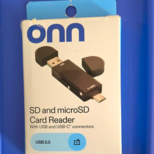 onn SD/MicroSD Card Reader USB 2.0 with USB  USB-C Connectors 100130498