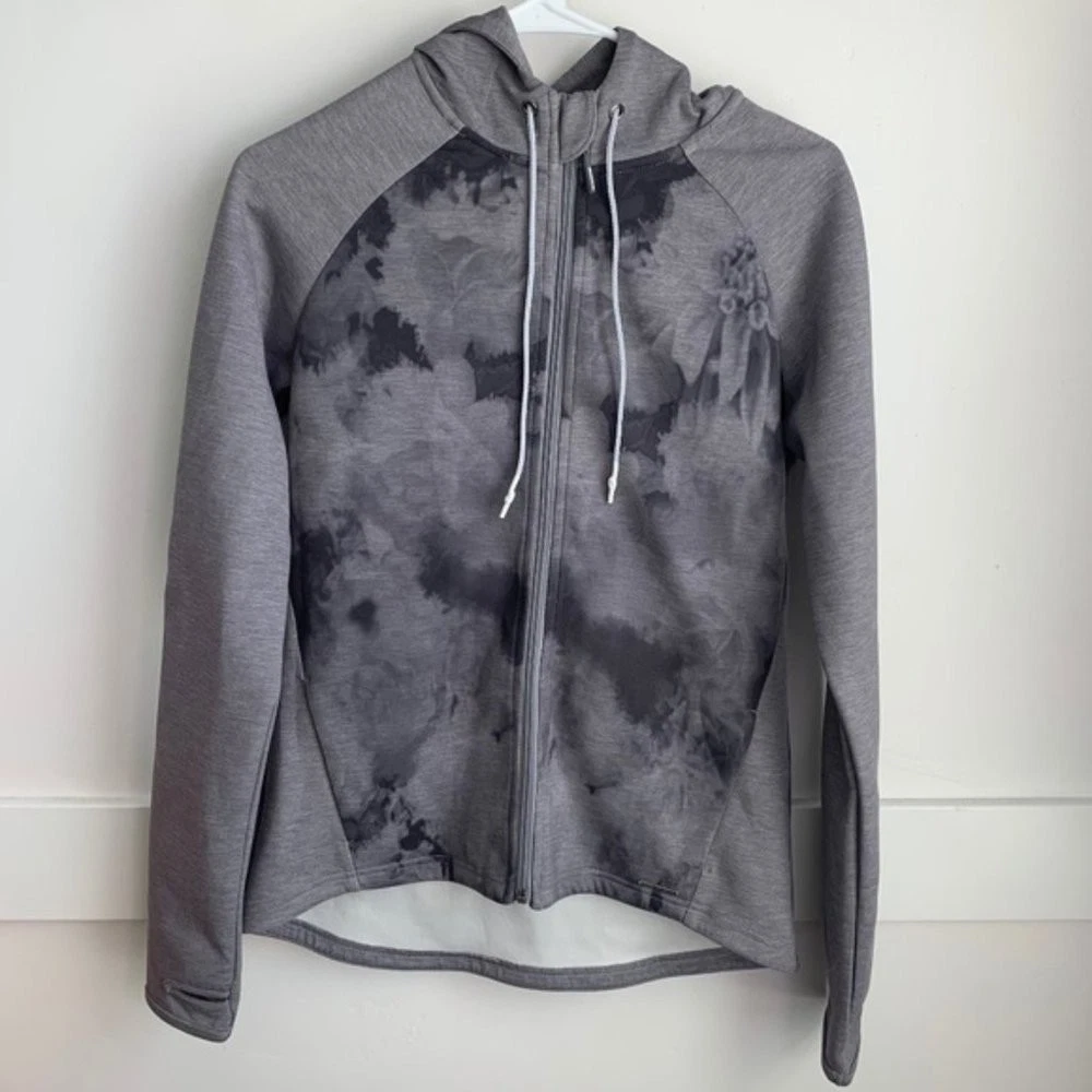MONDETTA Gray Floral Tie Dye Active Full Zip Hoodie Size Small